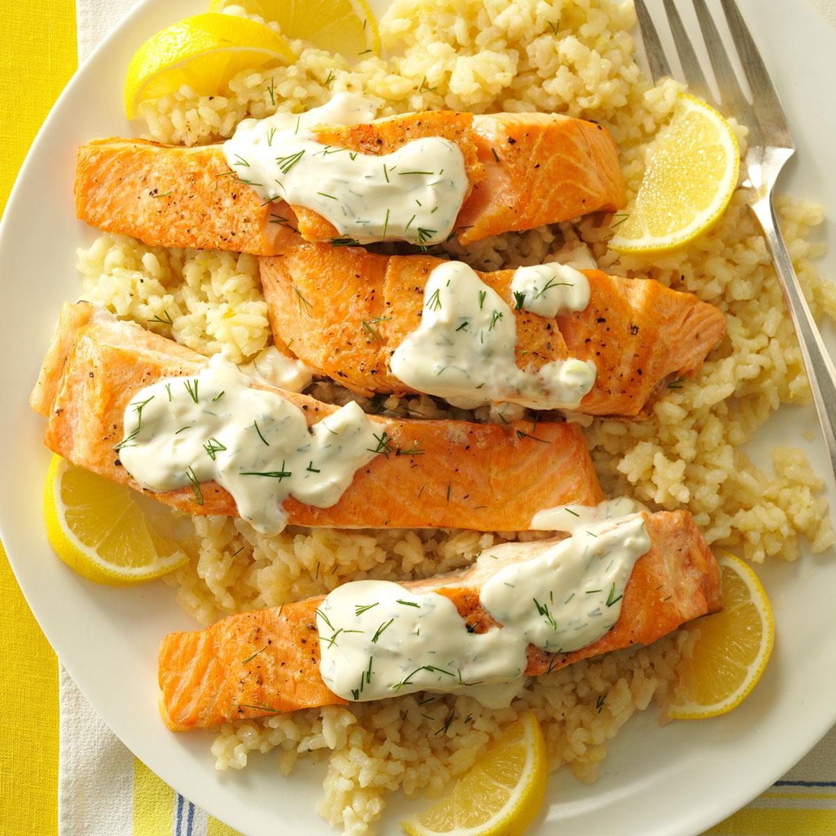 Salmon with Dill Sauce & Lemon Risotto
