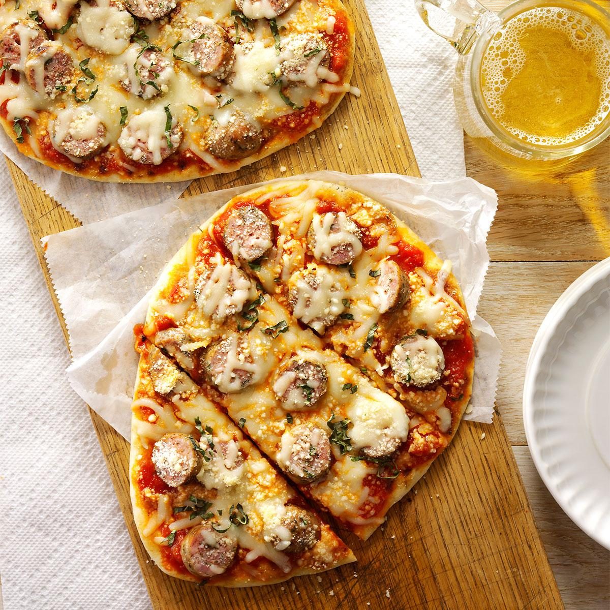 Grilled Sausage-Basil Pizzas