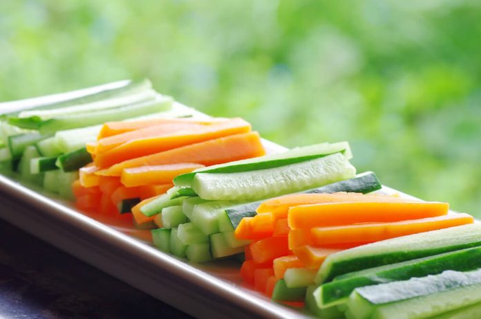 Sliced vegetables separated by type