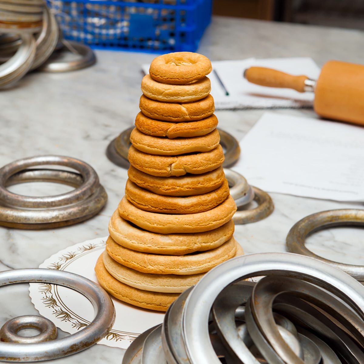 Traditional Norwegian marzipan ring cake for a traditional new year's celebration