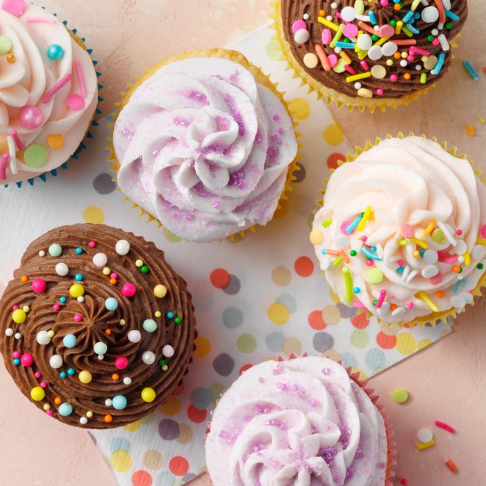 cupckaes with frosting, top view