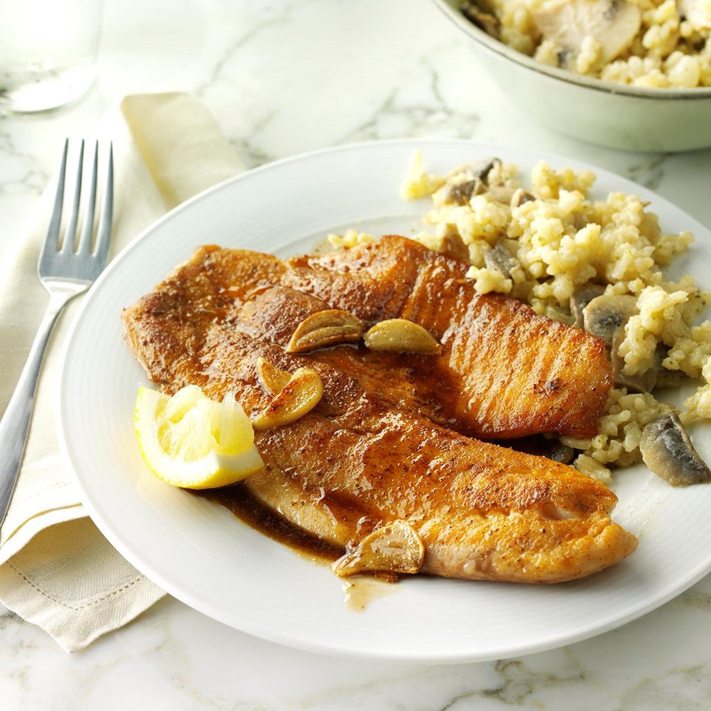 Garlic Tilapia with Mushroom Risotto Garlic Tilapia with Mushroom Risotto