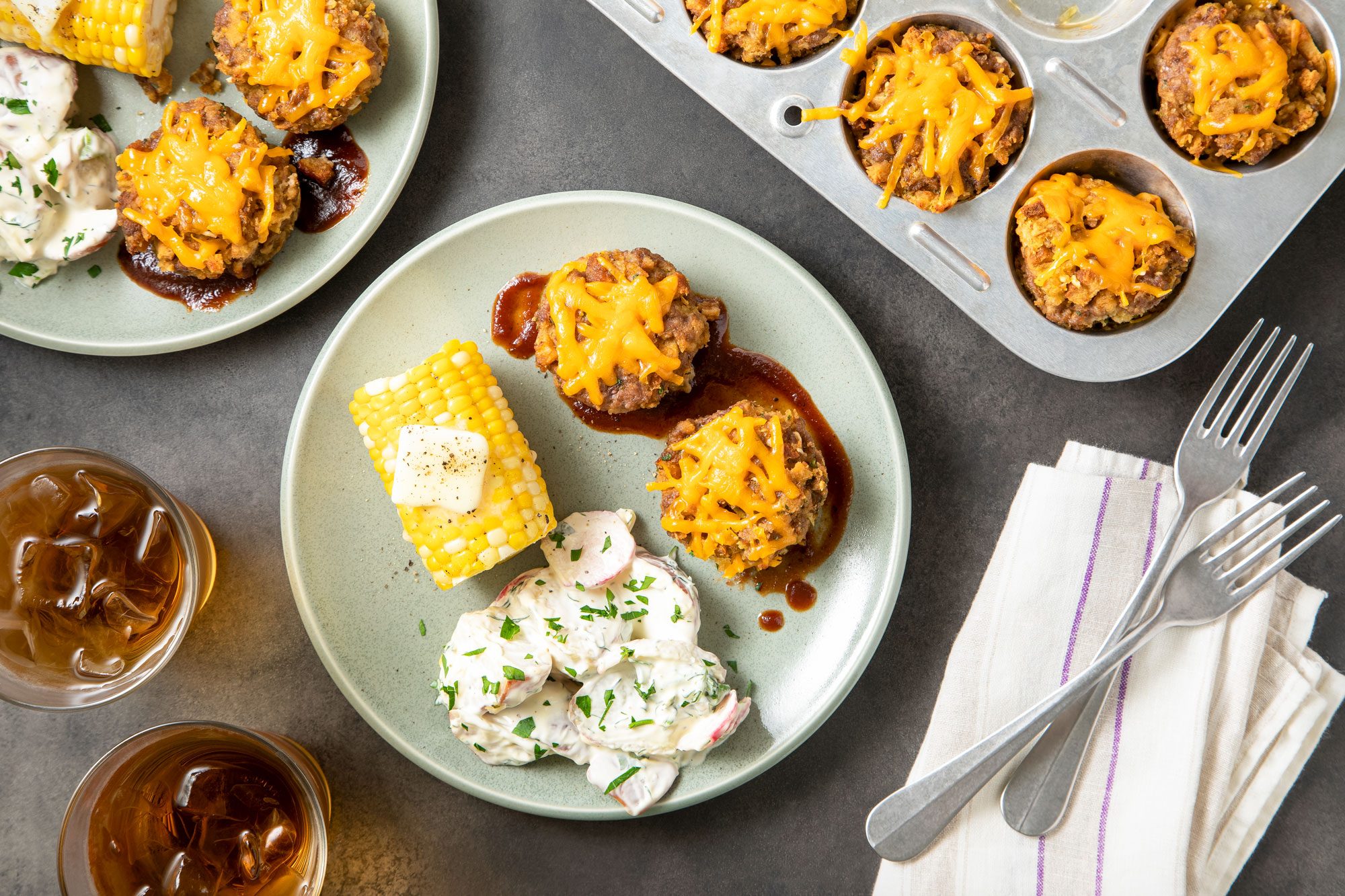 Mini Barbecue Meat Loaves Served on Plate with Fork