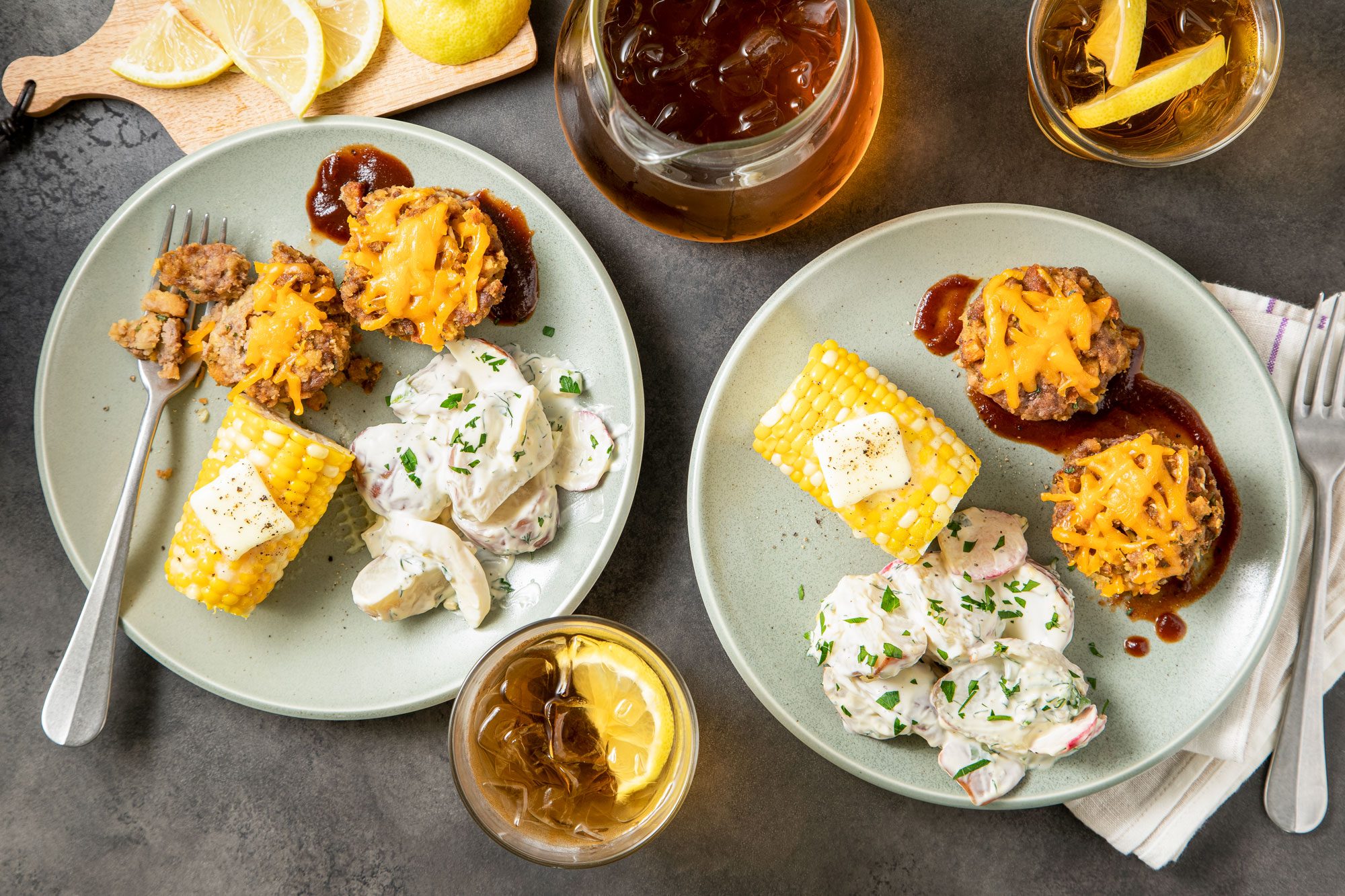Mini Barbecue Meat Loaves Served on Plate with Fork