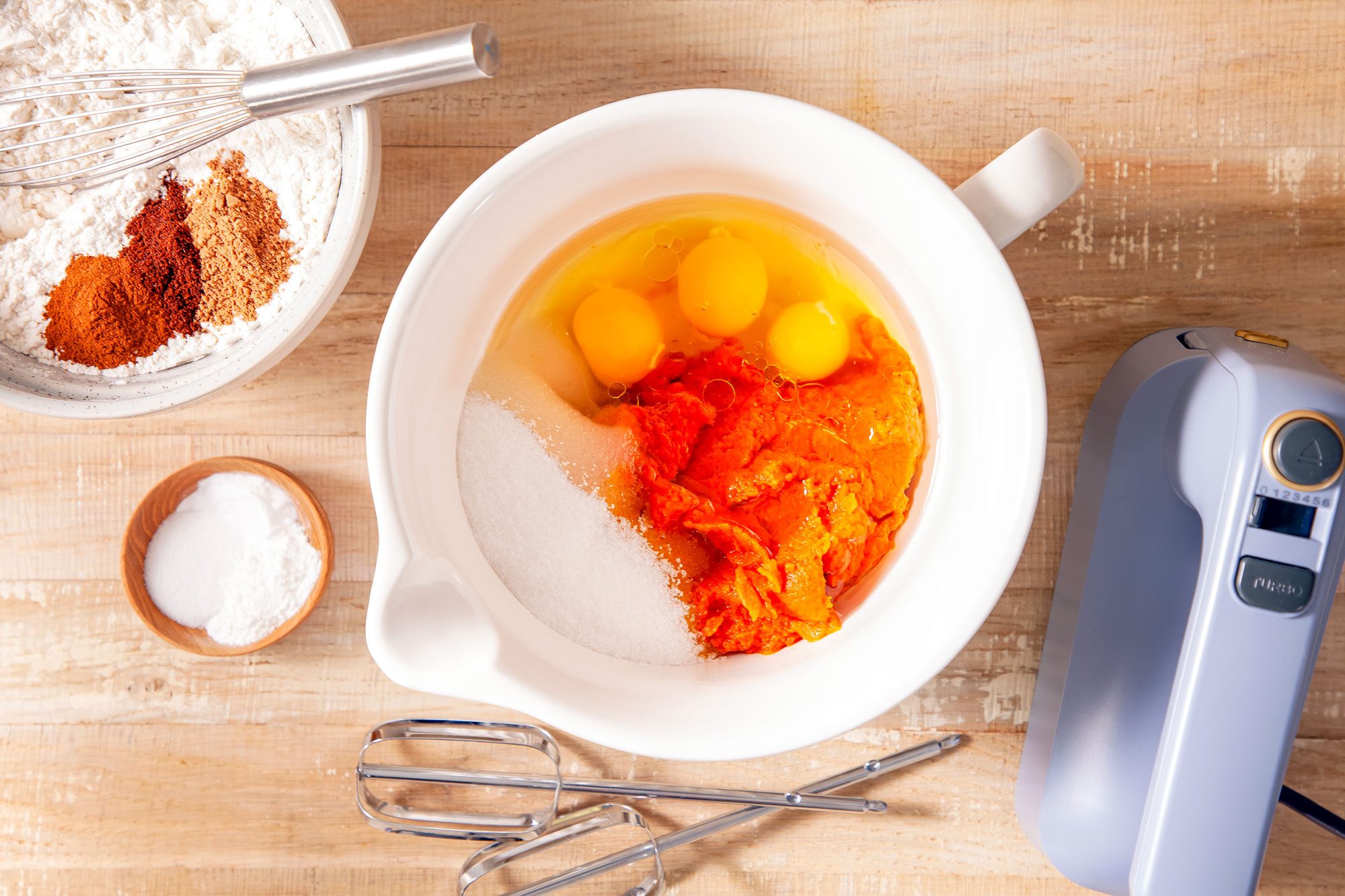 Mixing Ingredients to make Pumpkin Streusel Muffins