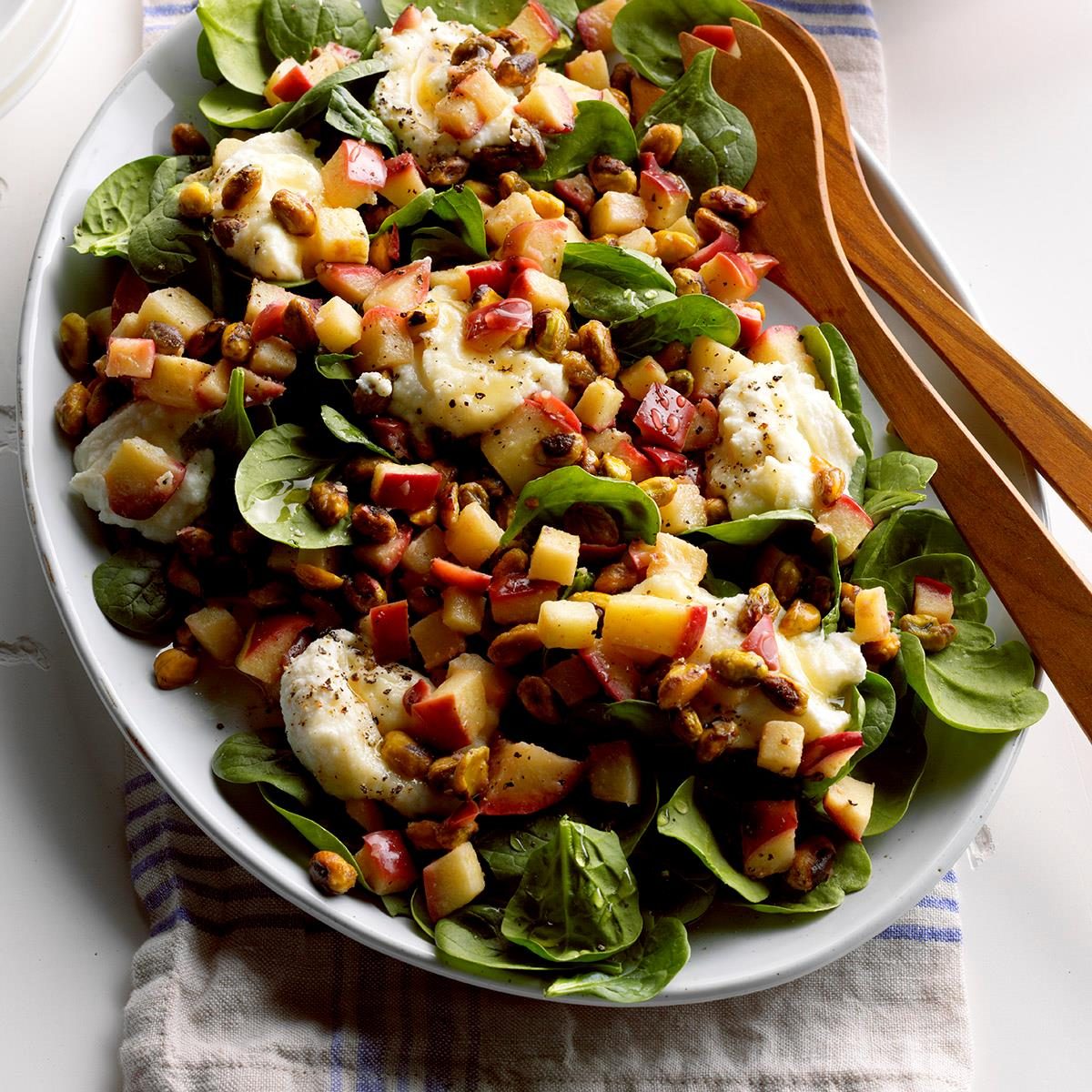 Warm Apple Pistachio Spinach Salad