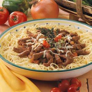 Steak Strips with Spaghetti