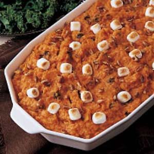 Nutty Sweet Potato Bake with Raisins and Marshmallows