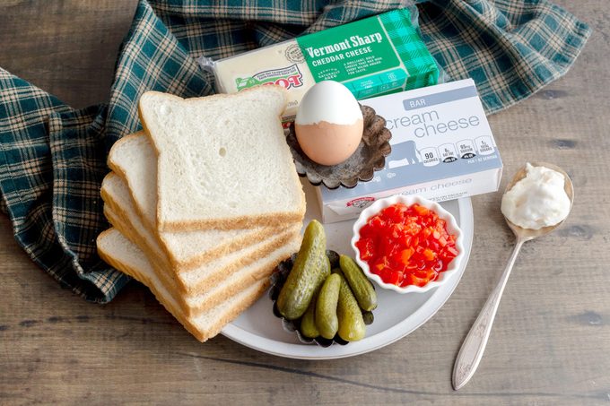 ingredients for a pimento cheese sandwich on a plate