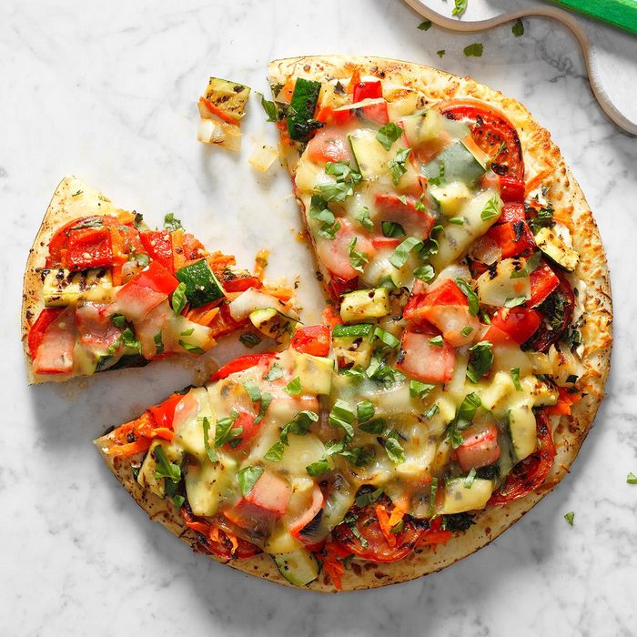 Garden fresh grilled veggie pizza