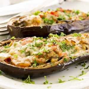 aubergine stuffed with vegetables and cheese; Shutterstock ID 116901592;