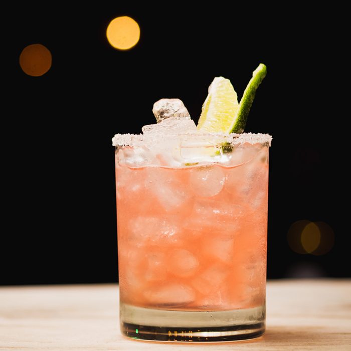 pink cocktail on the counter bar.