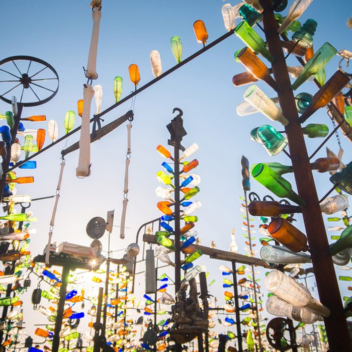 Art installation with collected beer bottle at Elmer's Bottle Tree Ranch, San Bernardino, California.; Shutterstock ID 752773033; Job (TFH, TOH, RD, BNB, CWM, CM): TOH