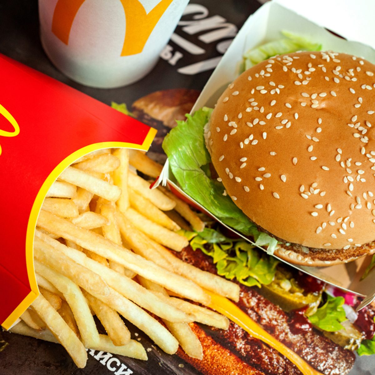 Big Mac hamburger menu in McDonald's restaurant.