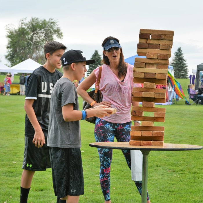 Unidentified family playing Jenga