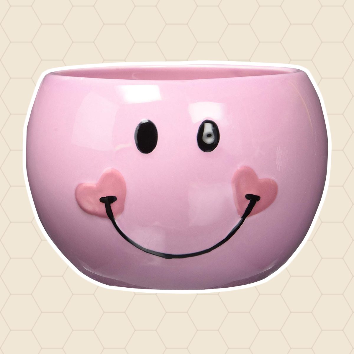 Pink Smiley Happy Face Candy Dish/Planter with Heart