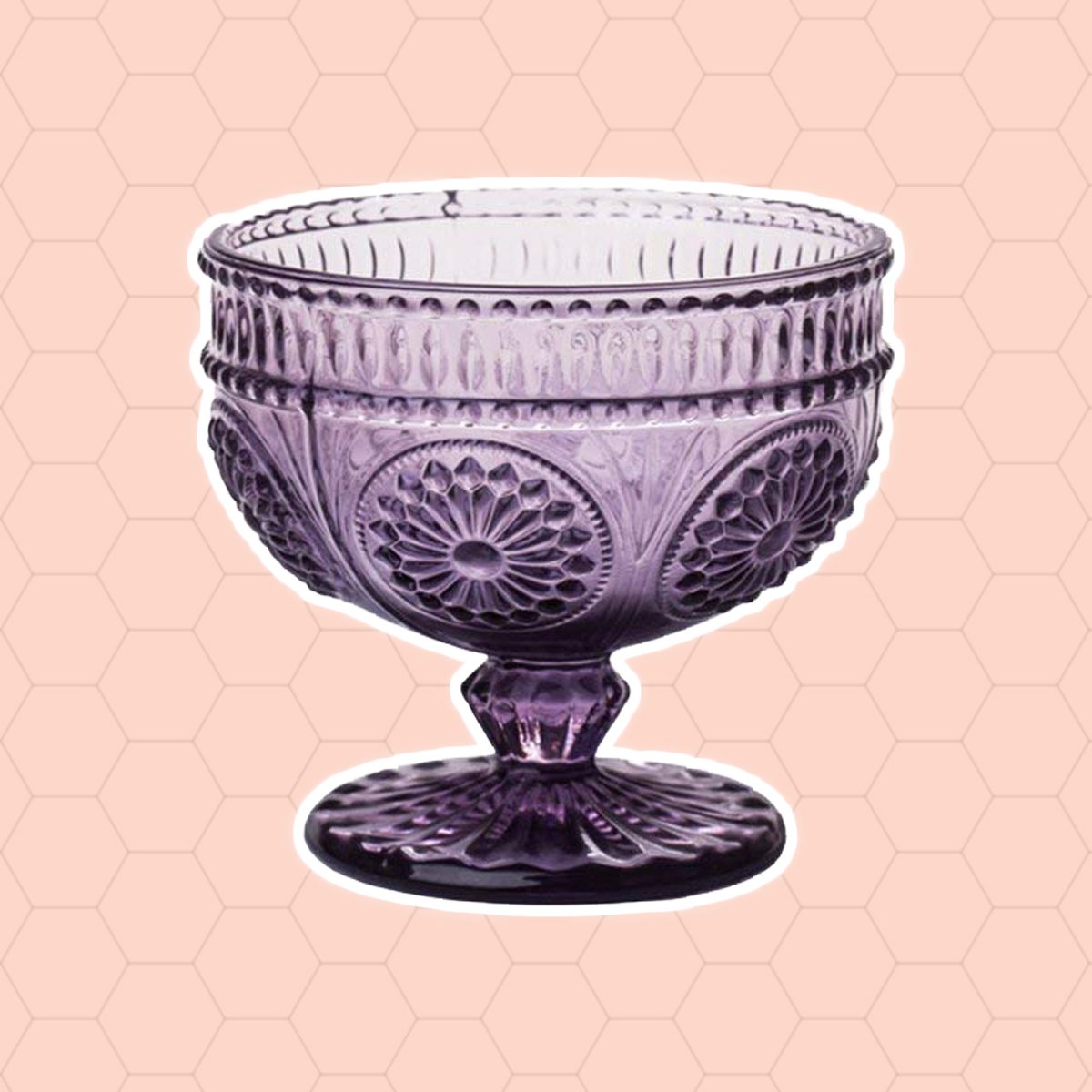 CHOOLD Vintage Flower Embossed Glass Footed Dessert Bowl Ice Cream Bowl Trifle Bowl Salad Bowl Candy Cake Bowl for Home Party Wedding 9oz