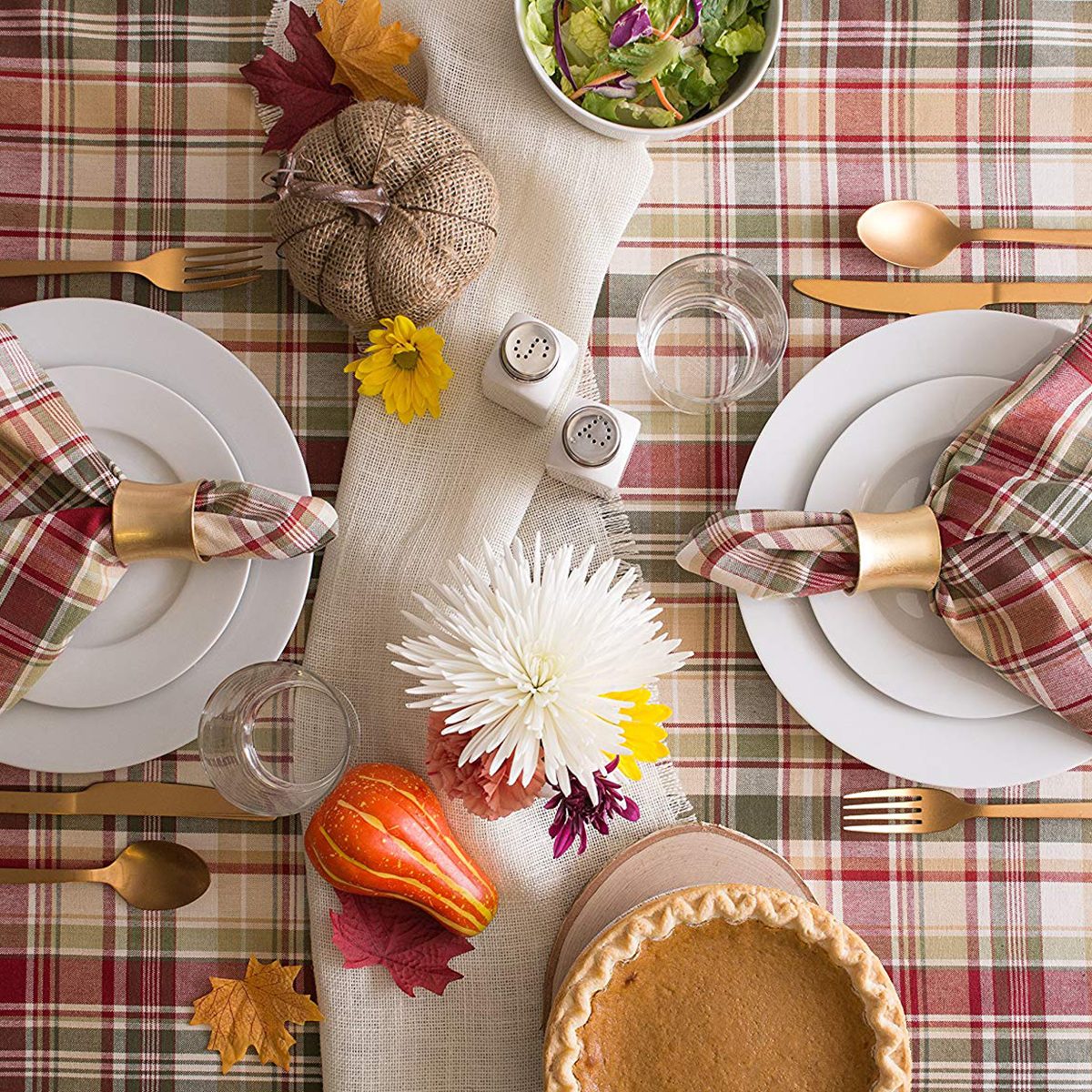 Cabin Plaid Tablecloth, 100% Cotton with 1/2" Hem (70" Round - Seats 4 to 6)