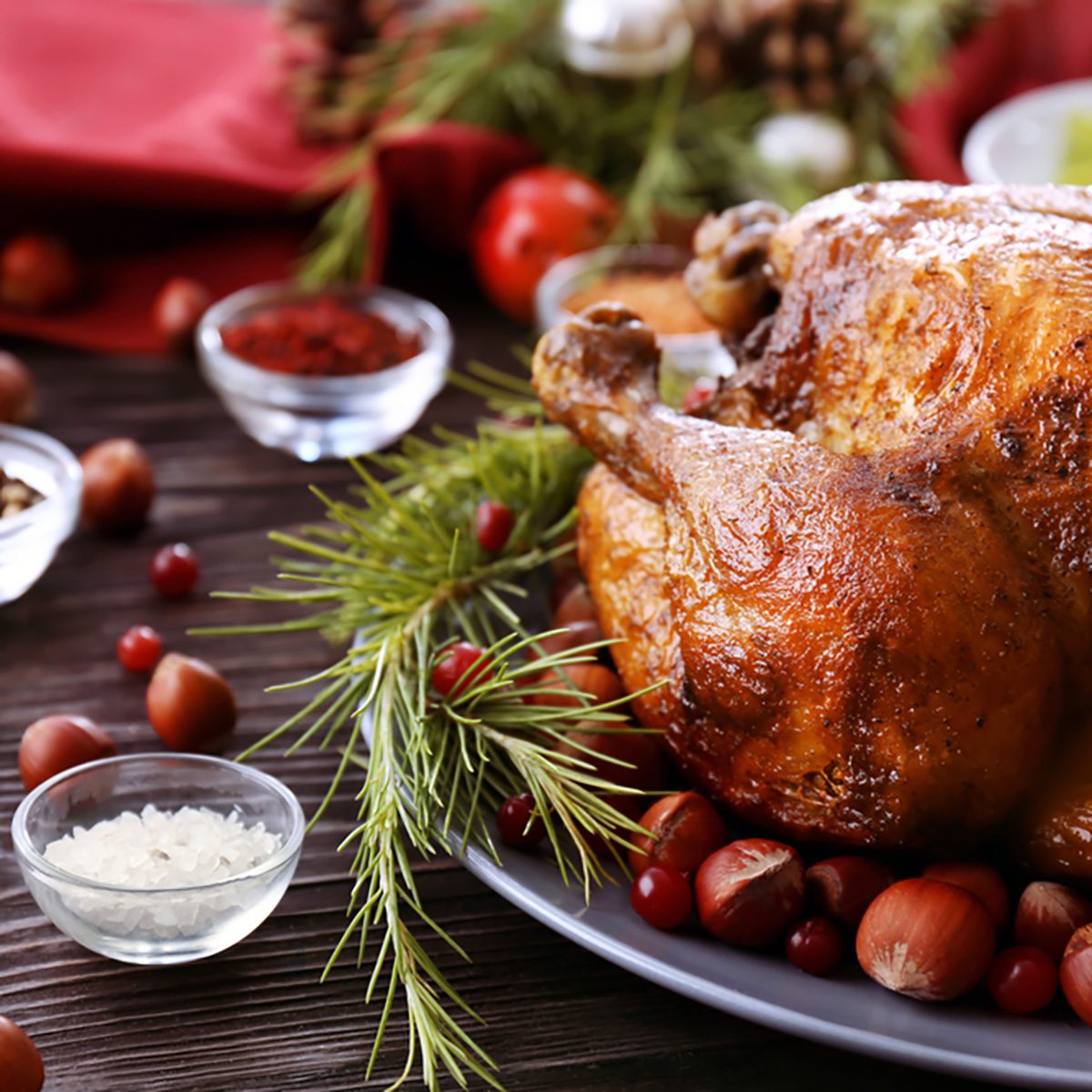 Tasty roasted turkey on plate