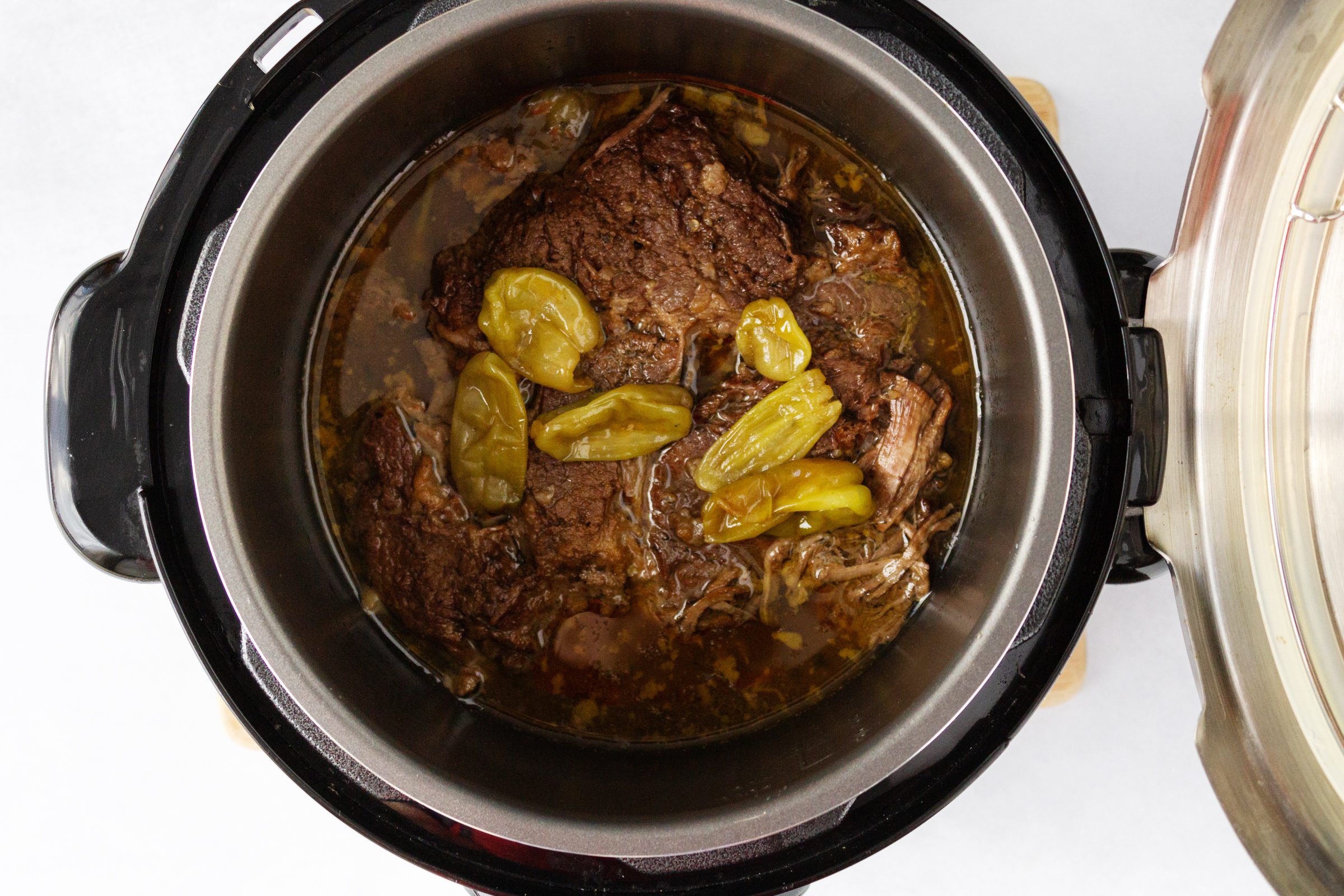 Mississippi Pot Roast shredded in slow cooker