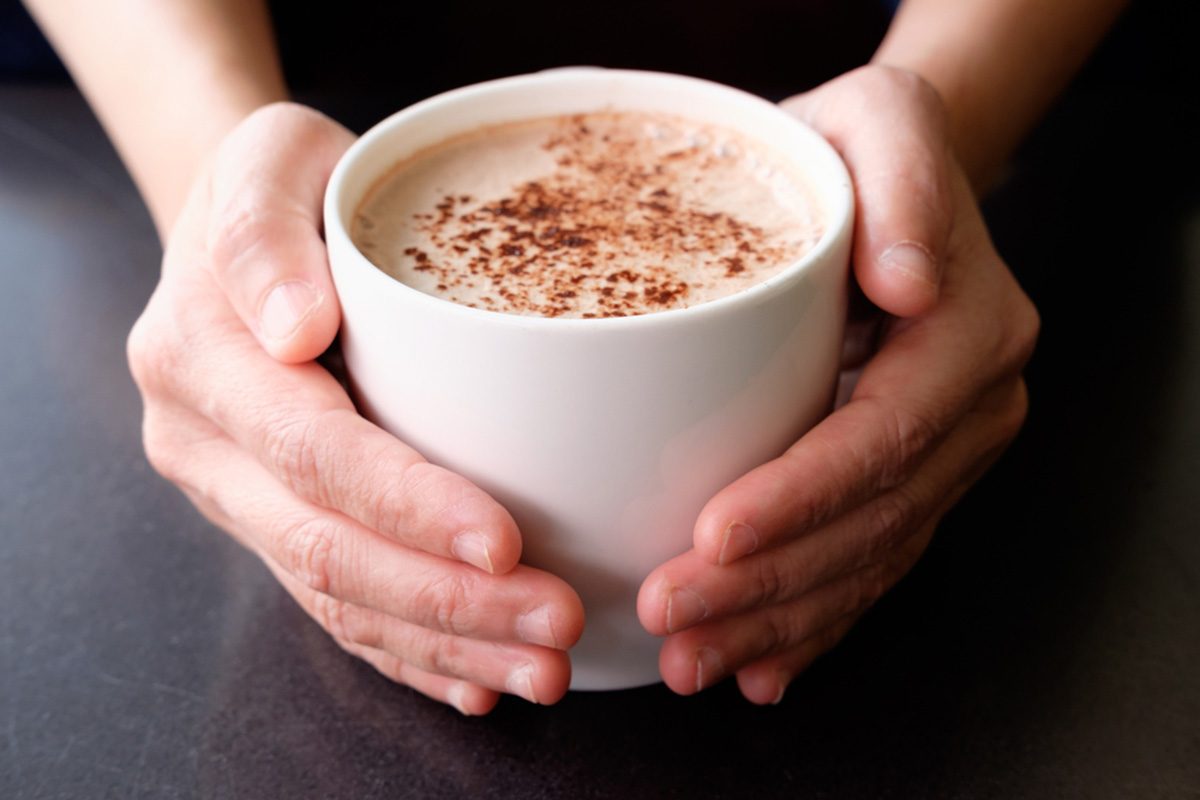 Handle hot cup of chocolate.; Shutterstock ID 575054329; Job (TFH, TOH, RD, BNB, CWM, CM): Taste of Home