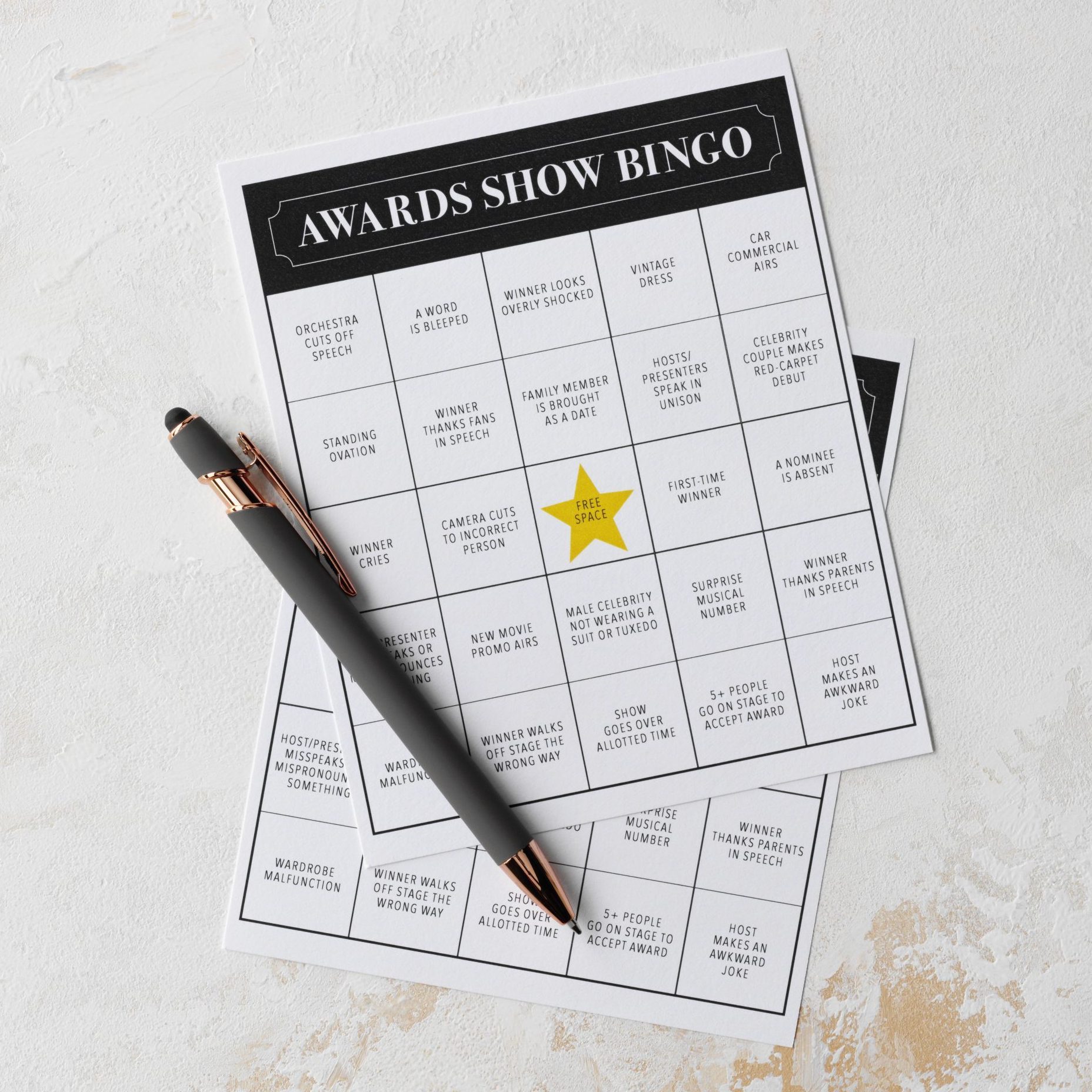 Taste Of Home's Awards Show Watch Party Game; Award Show Bingo Cards