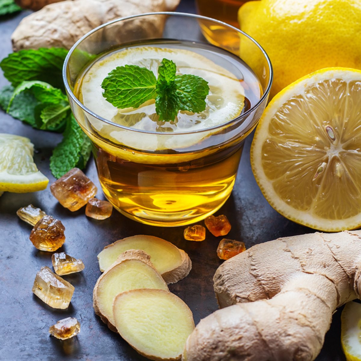 Ginger tea in a glass for flu cold winter days