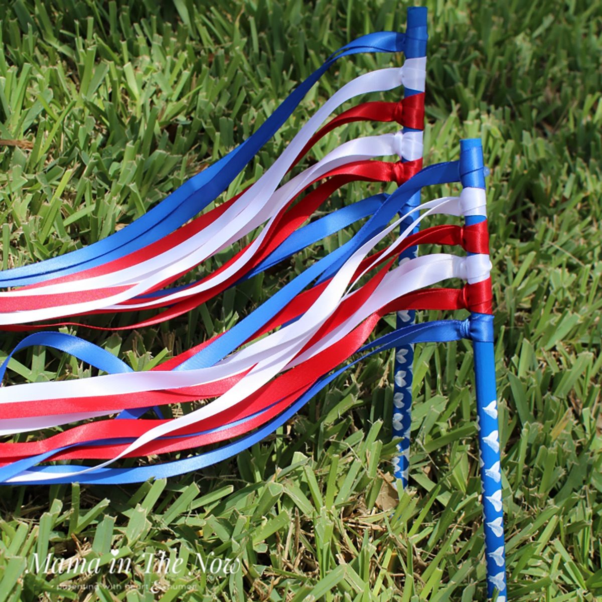 red, white and blue ribbon wand