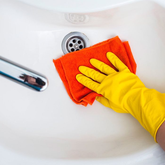 Wiping down a sink