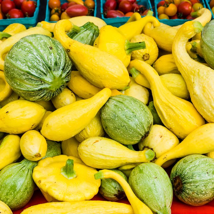 Squash summer squash on display at the farmers market