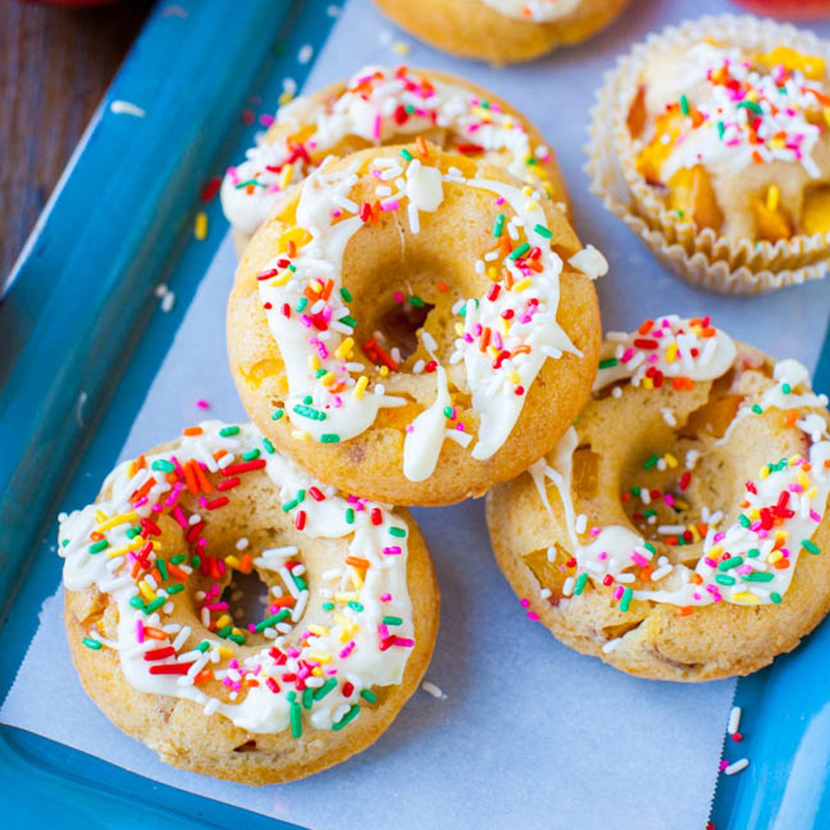 Baked Peach and Nectarine Donuts with White Chocolate