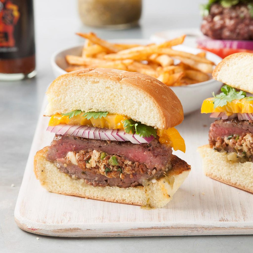 Stuffed Chorizo Burgers with Tomatillo Salsa Stuffed Chorizo Burgers with Tomatillo Salsa