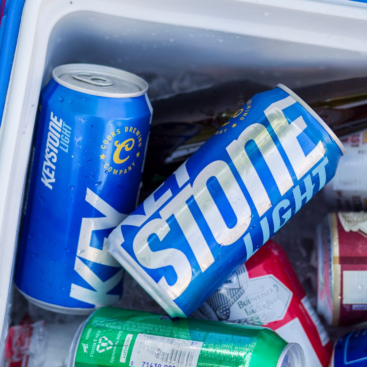 Keystone Light beer in a cooler