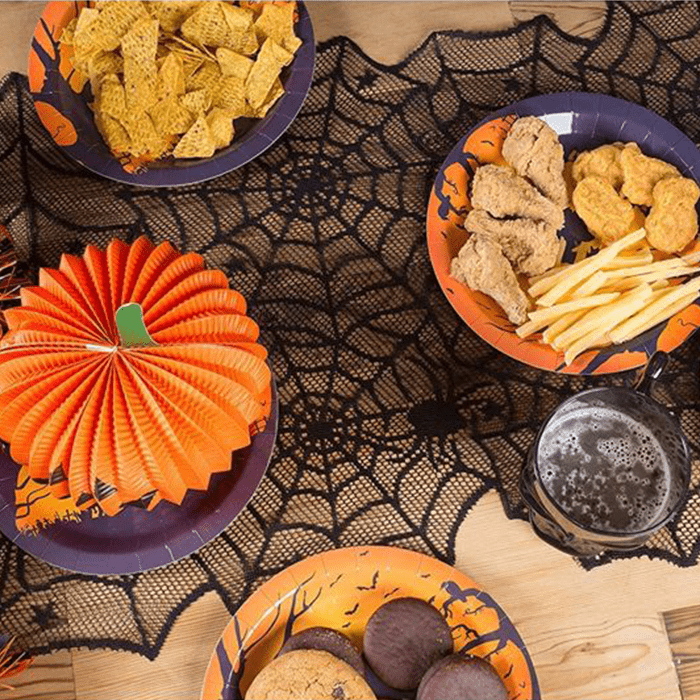 Juvale 2 Pack Black Lace Spider Web Table Runner