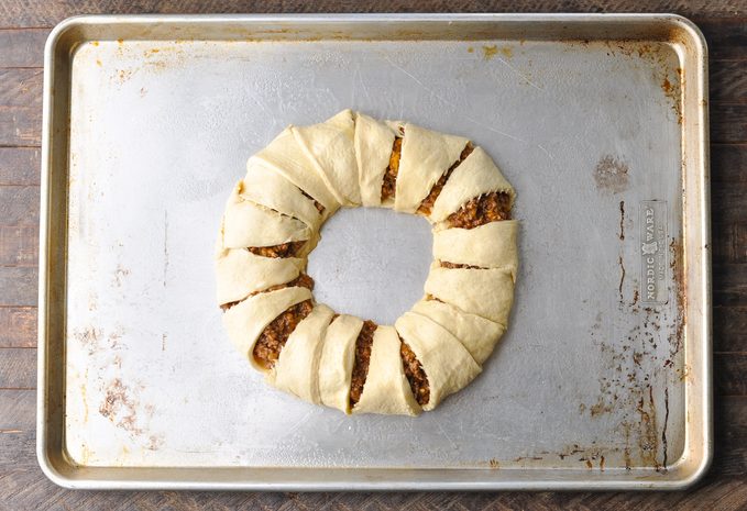Rolled up crescent ring with raw dough