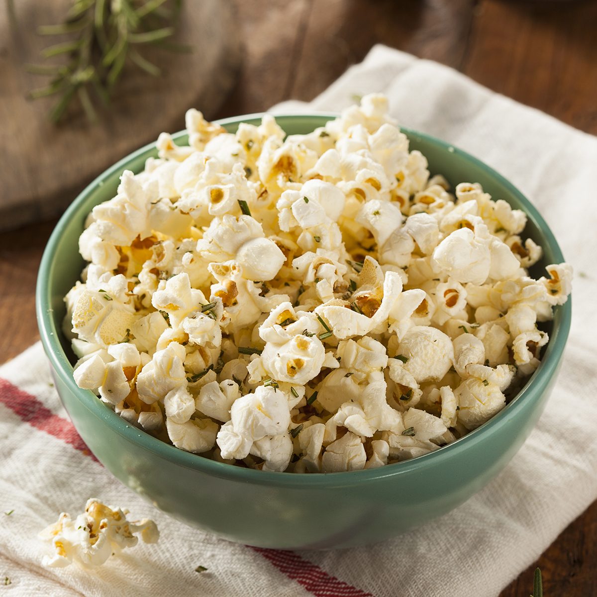 Homemade Rosemary Herb and Cheese Popcorn in a Bowl