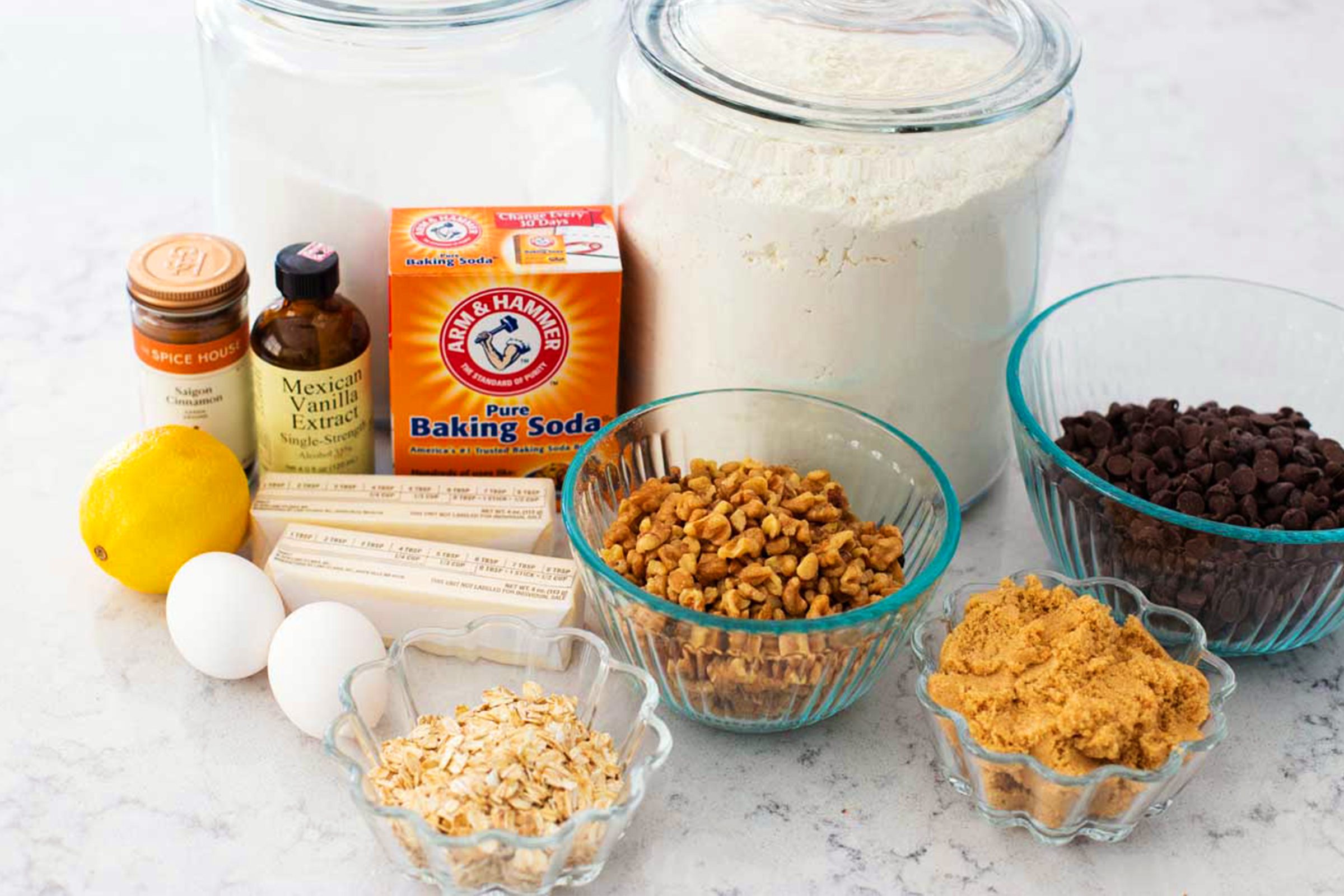 Ingredients For Doubletree Cookies on kitchen counter