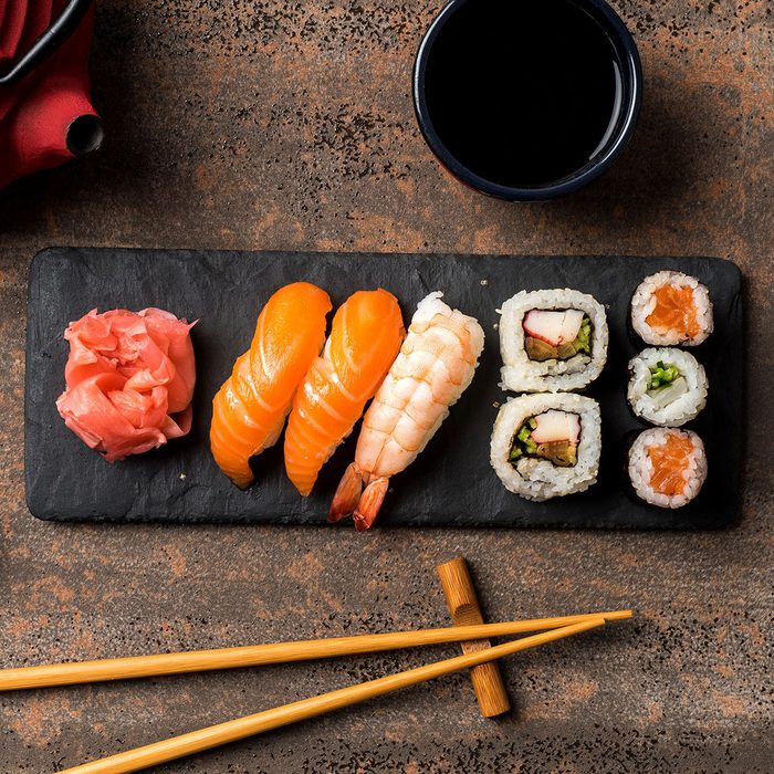 Set of Japanese sushi. Close up
