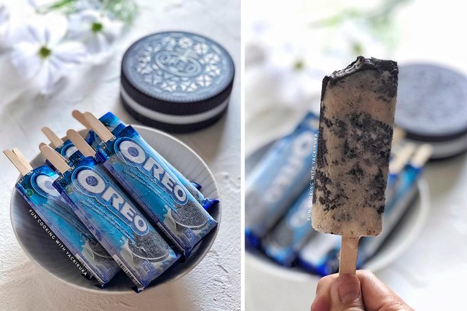 Two ingredient oreo popsicles side by side