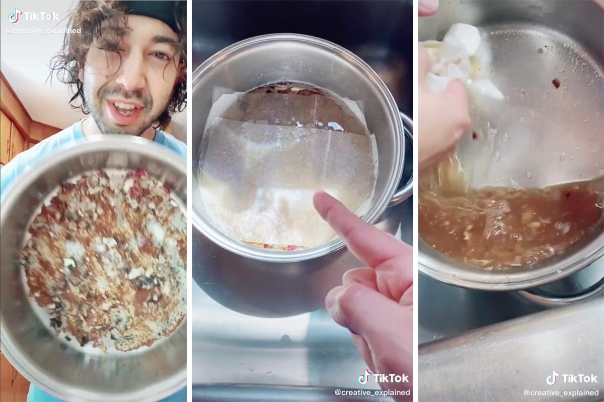 This Genius Dryer Sheet Hack Will Easily Clean Your Burnt Pot—No Scrubbing Needed