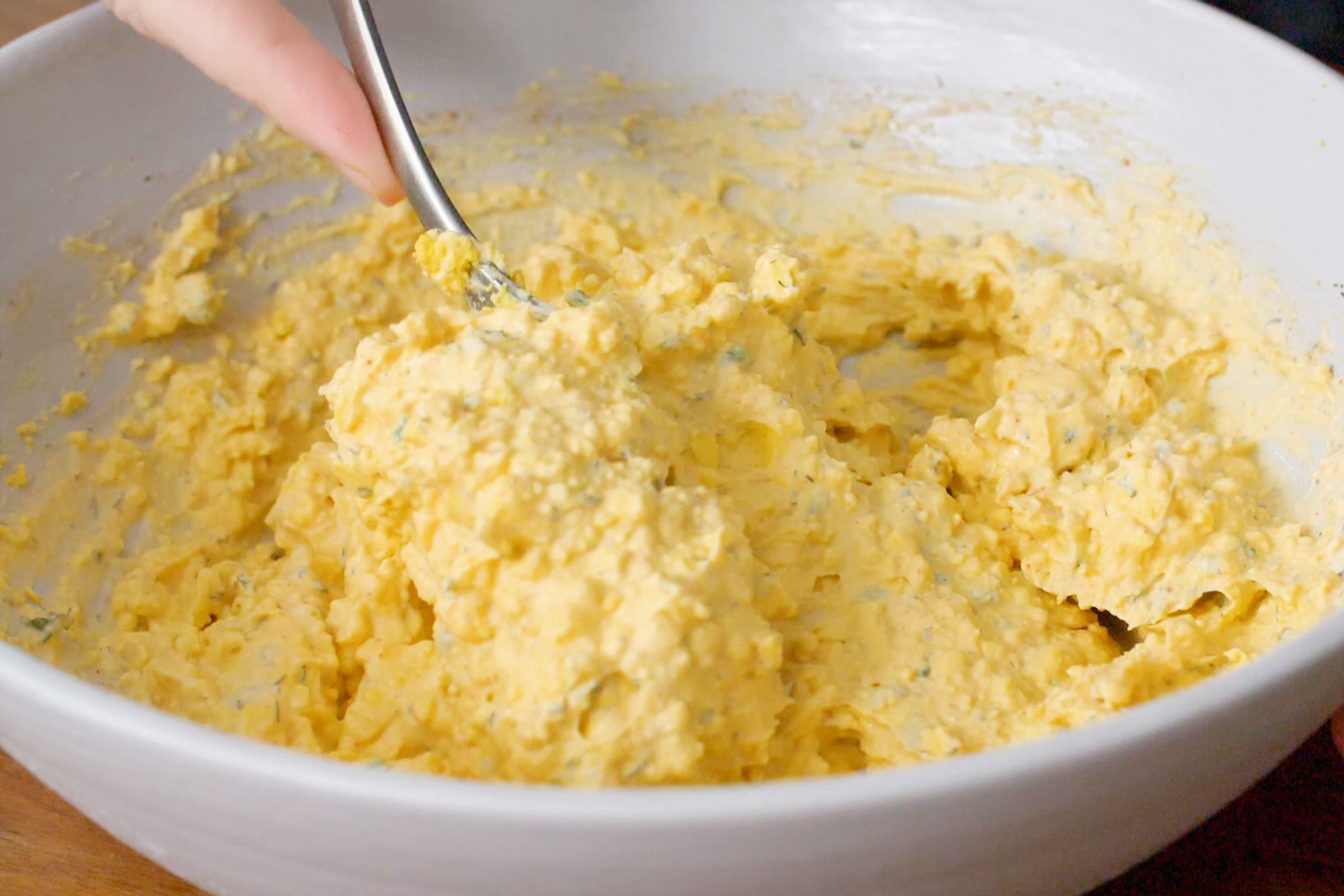 deviled egg mixture in a bowl