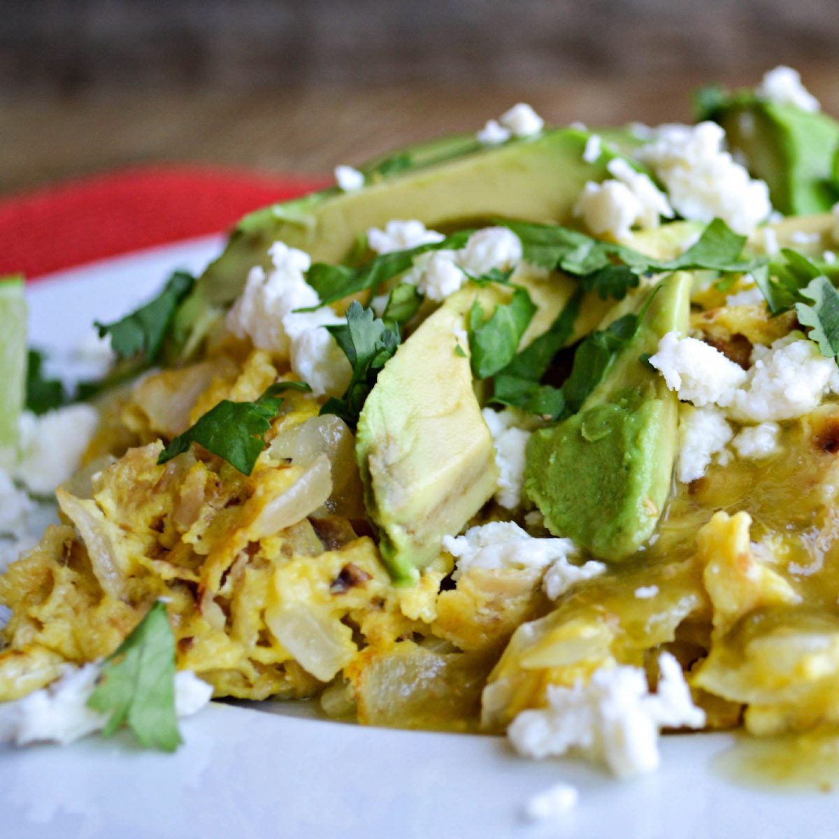 A plate of "matza-quiles" (chilaquiles made with matzo) for Passover.