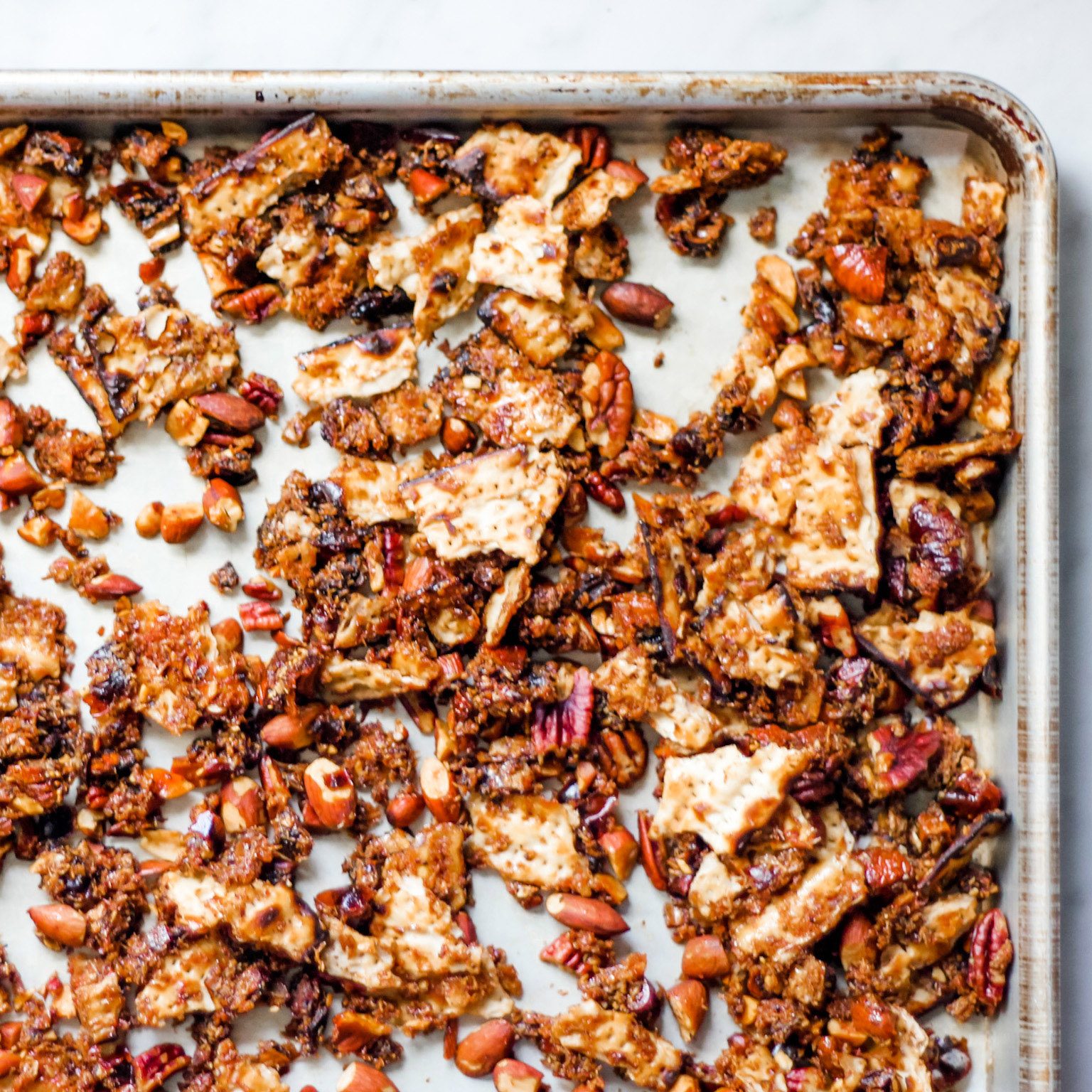 A pan of matzo granola for Passover.