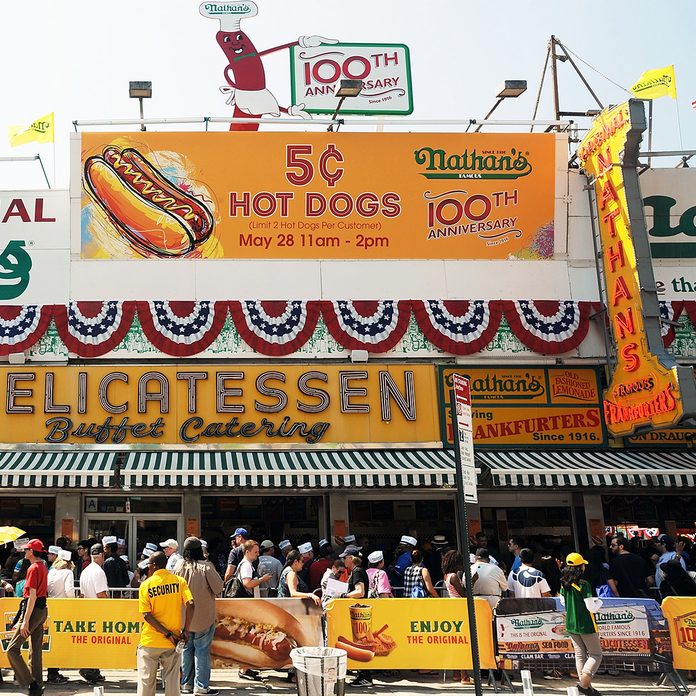 NEW YORK, NY - MAY 28: Atmosphere at the Nathan's Famous 100th Anniversary Celebration on May 28, 2016 in New York City. (Photo by Bobby Bank/WireImage)