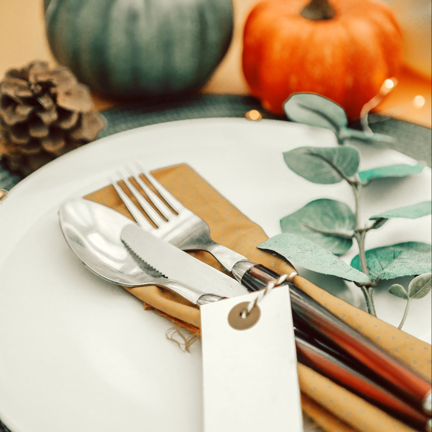 thanksgiving autumn table setting.Top view
