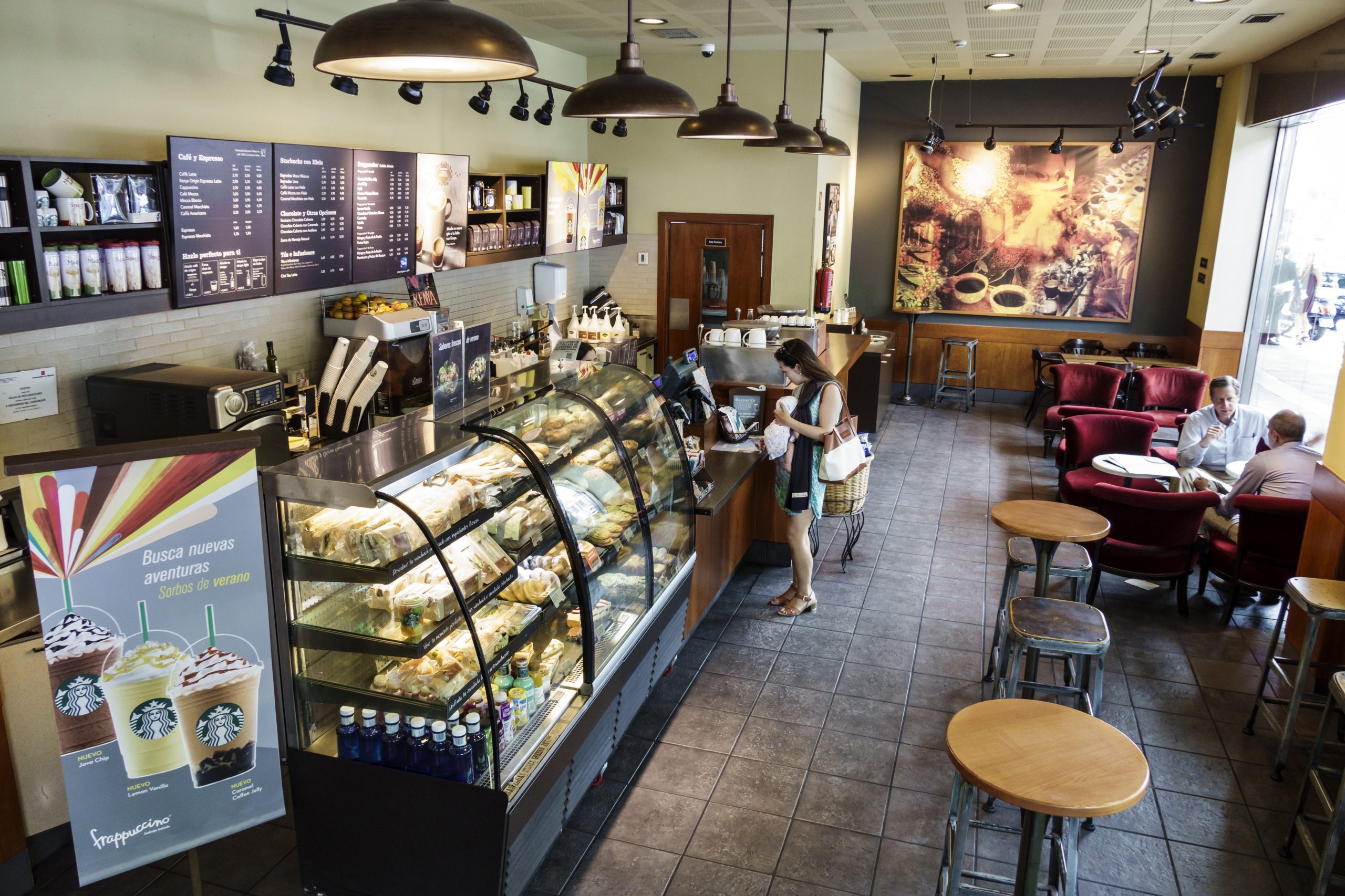 The food display case inside Starbucks Coffee in Calle de Genova.