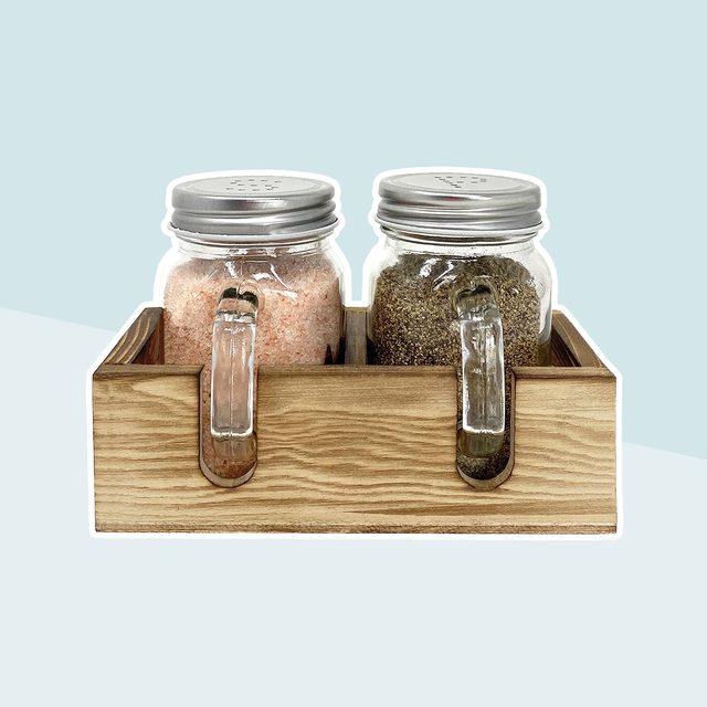 Ason Jar Salt And Pepper Shakers Set With Wood Caddy