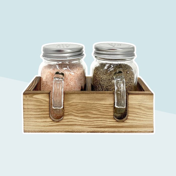 Ason Jar Salt And Pepper Shakers Set With Wood Caddy