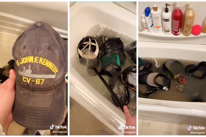 Collage Of Tiktok Showing Hot To Get Sweat Stains Out of Hats