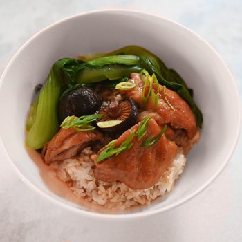 Mama Wen's Soy Sauce Chicken in bowl with rice and veggies
